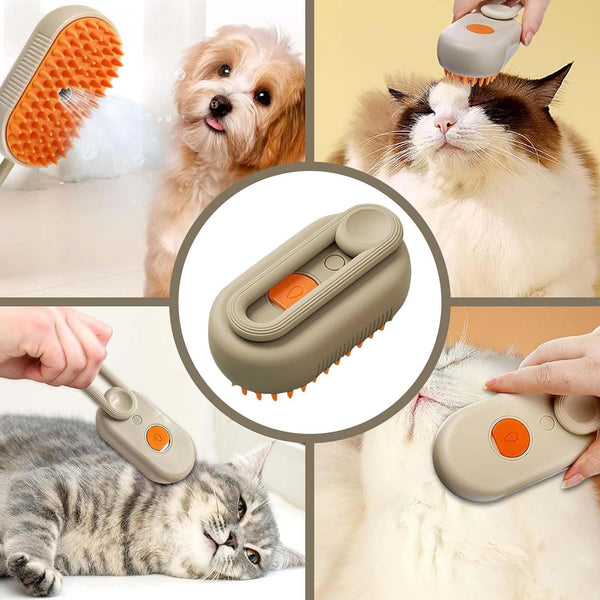 Brosse Vapeur 3-en-1 - Chien & Chat – Massage, Démêlage, Anti-Poils