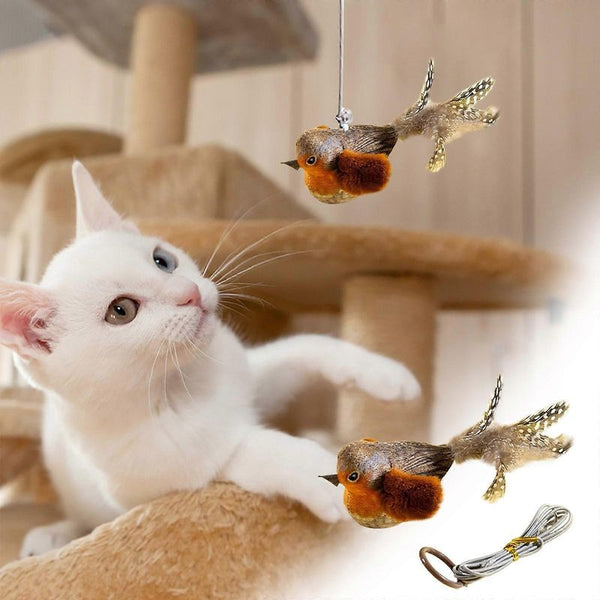 Jouet Interactif pour Chat d’Intérieur – Oiseau en Peluche avec Sons Réalistes et Herbe-aux-Chats